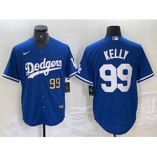 Men's Los Angeles Dodgers #99 Joe Kelly Number Blue Stitched Cool Base Nike Jersey - ujerseystore