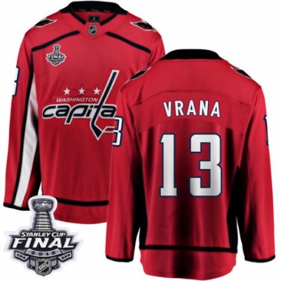 Men's Washington Capitals #13 Jakub Vrana Fanatics Branded Red Home Breakaway 2018 Stanley Cup Final NHL Jersey - Ujersey