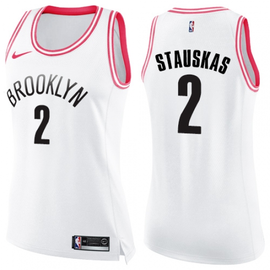 Women's Nike Brooklyn Nets #2 Nik Stauskas Swingman White/Pink Fashion NBA Jersey - Ujersey