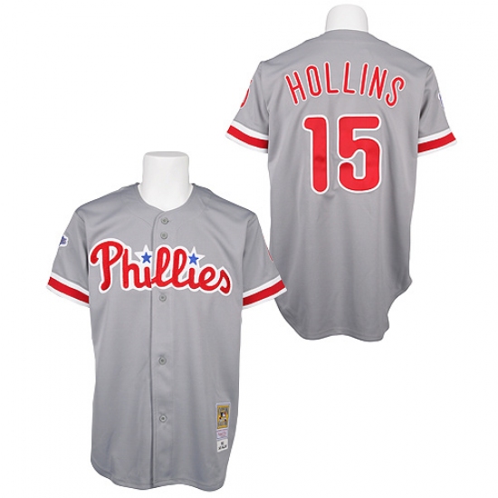 Men's Mitchell and Ness Philadelphia Phillies #15 Dave Hollins Authentic Grey Throwback MLB Jersey - Ujersey