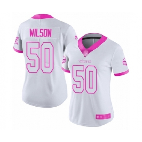Women's Minnesota Vikings #50 Eric Wilson Limited White Pink Rush Fashion Football Jersey - Ujersey