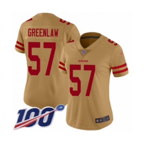 Women's San Francisco 49ers #57 Dre Greenlaw Limited Gold Inverted Legend 100th Season Football Jersey - Ujersey