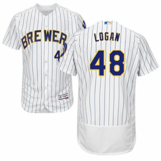 Men's Majestic Milwaukee Brewers #48 Boone Logan White Home Flex Base Authentic Collection MLB Jersey - Ujersey