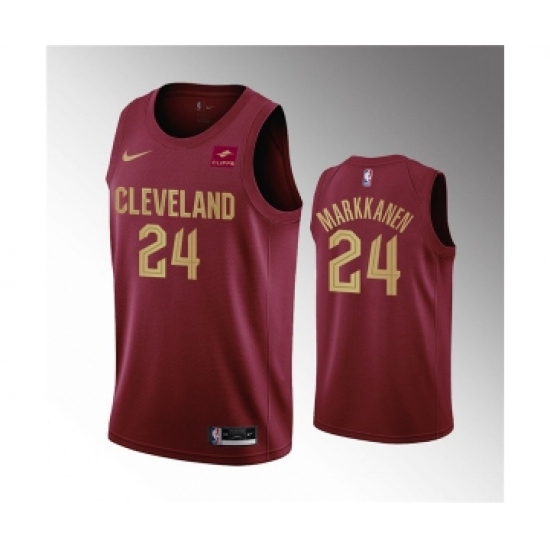 Men's Cleveland Cavaliers #24 Lauri Markkanen Wine Icon Edition Stitched Basketball Jersey - Ujersey