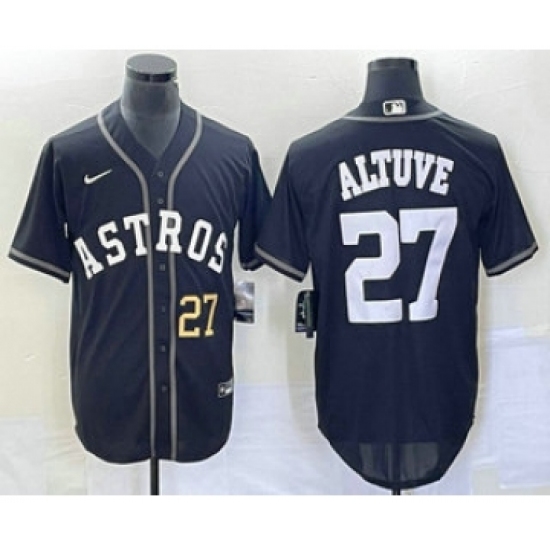 Men's Houston Astros #27 Jose Altuve Number Black Cool Base Stitched Baseball Jersey - Ujersey