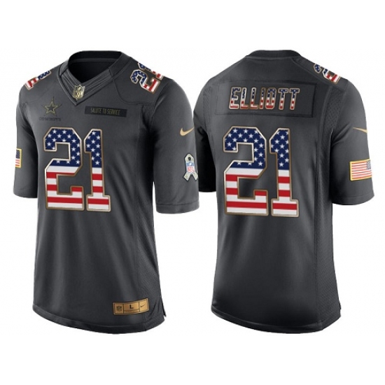 Men's Nike Dallas Cowboys #21 Ezekiel Elliott Limited Black USA Flag Salute To Service NFL Jersey - Ujersey