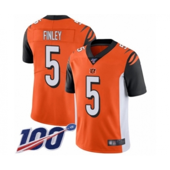 Men's Cincinnati Bengals #5 Ryan Finley Orange Alternate Vapor Untouchable Limited Player 100th Season Football Jersey - Ujersey