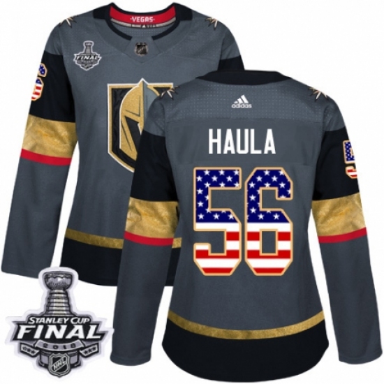 Women's Adidas Vegas Golden Knights #56 Erik Haula Authentic Gray USA Flag Fashion 2018 Stanley Cup Final NHL Jersey - Ujersey
