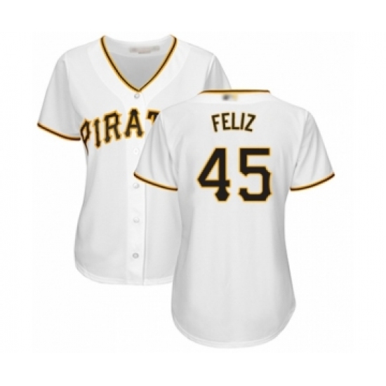 Women's Pittsburgh Pirates #45 Michael Feliz Authentic White Home Cool Base Baseball Player Jersey - Ujersey