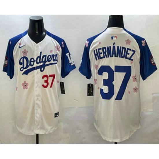 Men's Los Angeles Dodgers #37 Teoscar Hernandez White Royal 2025 Tokyo Series Limited Stitched Jersey - Ujersey