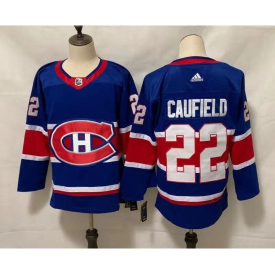 Men's Montreal Canadiens #22 Cole Caufield Blue 2020-21 Reverse Retro Alternate Hockey Jersey - Ujersey