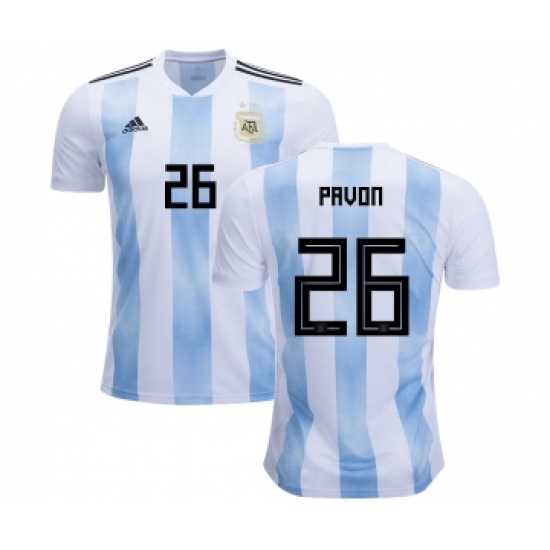Argentina #26 Pavon Home Kid Soccer Country Jersey