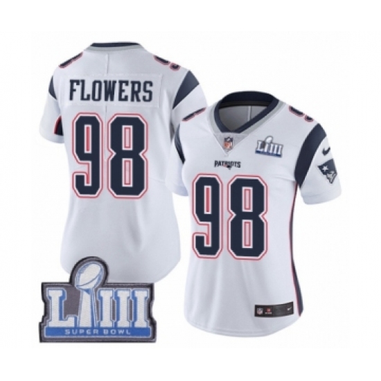 Women's Nike New England Patriots #98 Trey Flowers White Vapor Untouchable Limited Player Super Bowl LIII Bound NFL Jersey - Ujersey