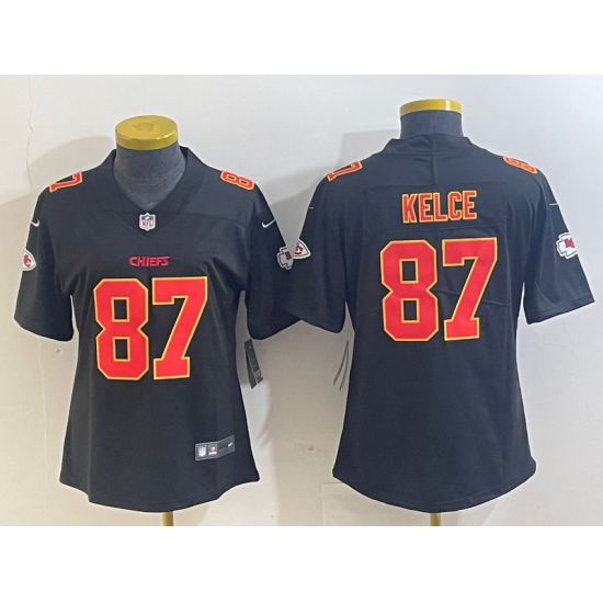 Women's Kansas City Chiefs #87 Travis Kelce Black Fashion Vapor Limited Stitched Jersey - Ujersey