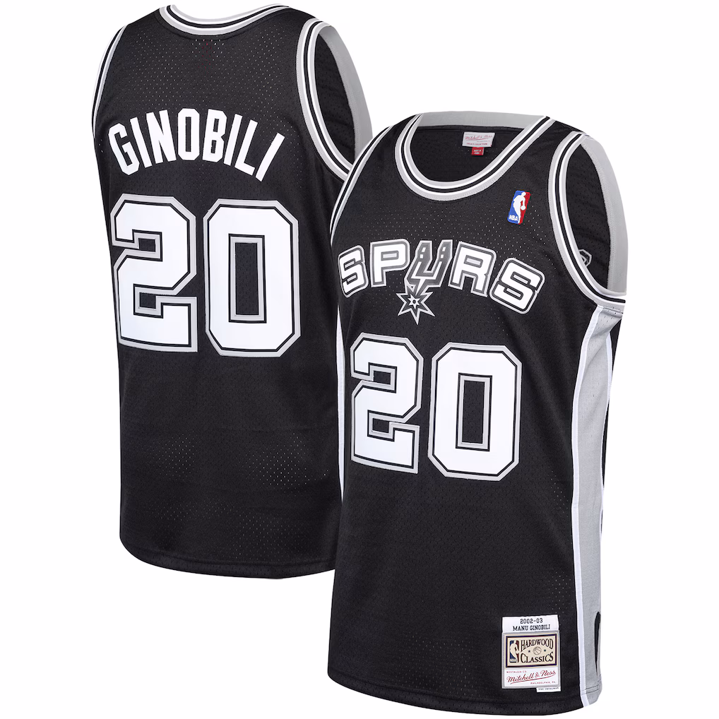 Men's San Antonio Spurs Manu Ginobili Mitchell & Ness Black Hardwood Classics Swingman Jersey