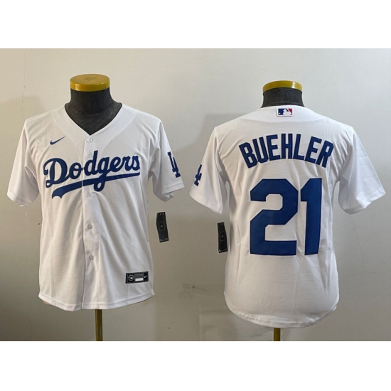 Youth Los Angeles Dodgers #21 Walker Buehler White Stitched Cool Base Nike Jersey - Ujersey
