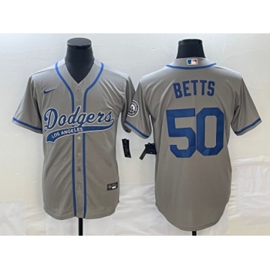 Men's Los Angeles Dodgers #50 Mookie Betts Grey Cool Base Stitched Baseball Jersey1 - Ujersey