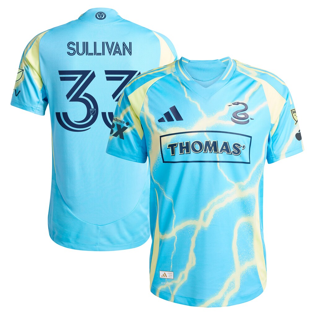 Men's Philadelphia Union Quinn Sullivan adidas Blue 2025 The Voltage Kit Authentic Player Jersey - Ujersey