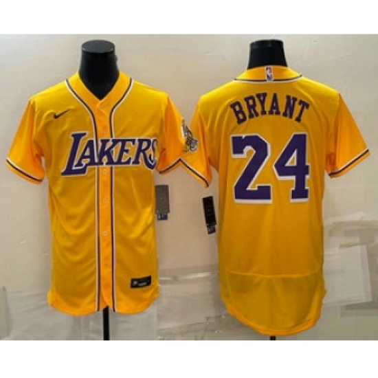 Men's Los Angeles Lakers #24 Kobe Bryant Yellow Stitched Flex Base Nike Baseball Jersey - Ujersey