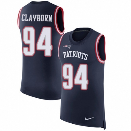 Men's Nike New England Patriots #94 Adrian Clayborn Navy Blue Rush Player Name & Number Tank Top NFL Jersey - Ujersey