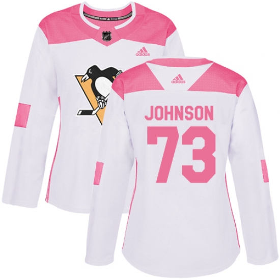 Women's Adidas Pittsburgh Penguins #73 Jack Johnson Authentic White Pink Fashion NHL Jersey - Ujersey