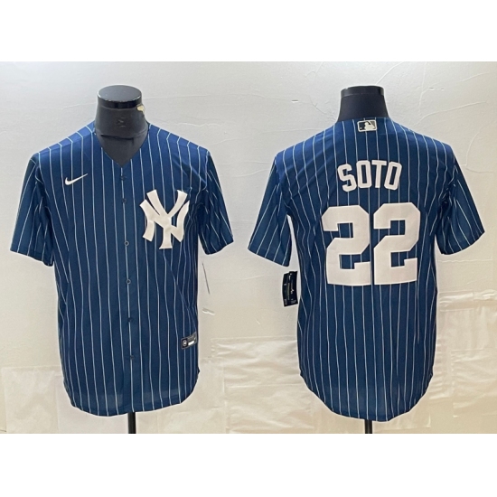 Men's New York Yankees #22 Juan Soto Blue Pinstripe Cool Base Stitched Baseball Jerseys - Ujersey
