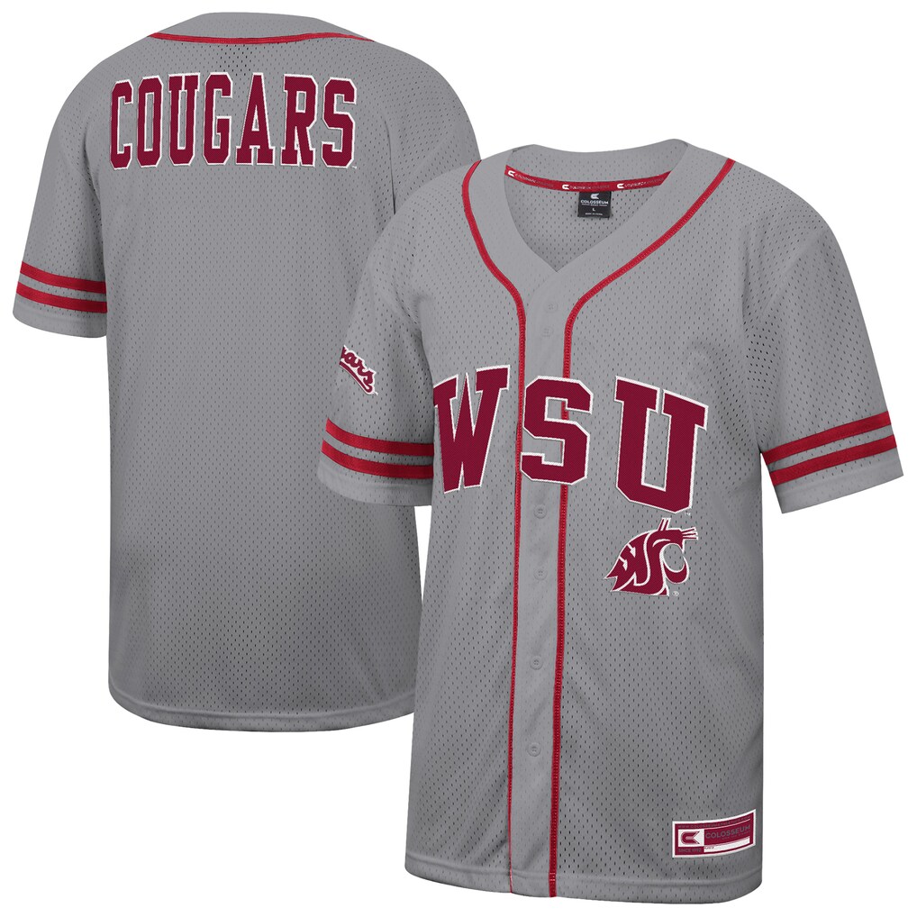 Men's Colosseum Gray Washington State Cougars Free Spirited Baseball Jersey - ujerseystore