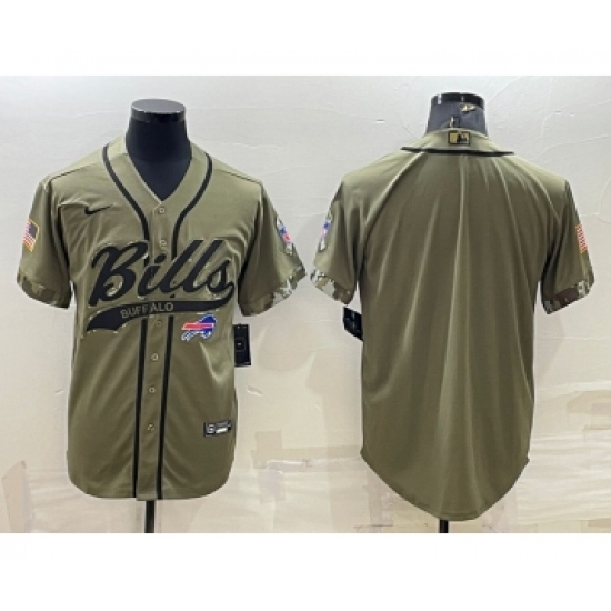 Men's Buffalo Bills Blank Olive Salute to Service Cool Base Stitched Baseball Jersey - Ujersey