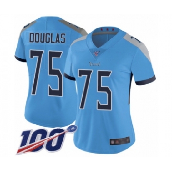 Women's Tennessee Titans #75 Jamil Douglas Light Blue Alternate Vapor Untouchable Limited Player 100th Season Football Jersey - Ujersey