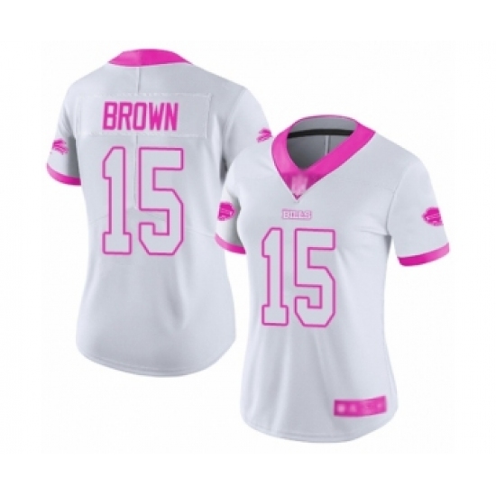 Women's Buffalo Bills #15 John Brown Limited White Pink Rush Fashion Football Jersey - Ujersey