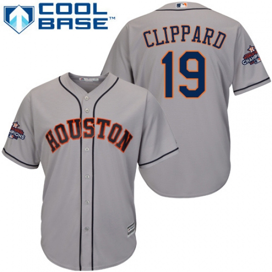 Youth Majestic Houston Astros #19 Tyler Clippard Authentic Grey Road 2017 World Series Champions Cool Base MLB Jersey - Ujersey