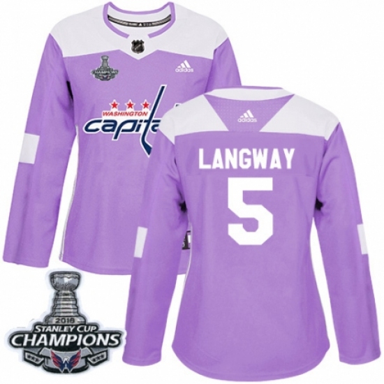 Women's Adidas Washington Capitals #5 Rod Langway Authentic Purple Fights Cancer Practice 2018 Stanley Cup Final Champions NHL Jersey - Ujersey
