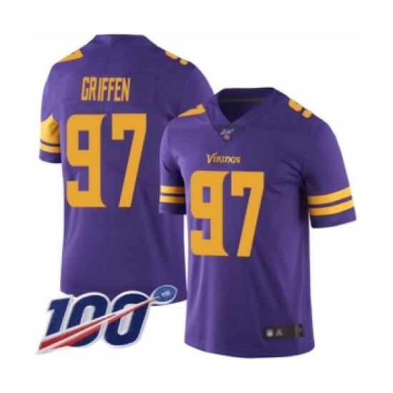 Men's Minnesota Vikings #97 Everson Griffen Limited Purple Rush Vapor Untouchable 100th Season Football Jersey