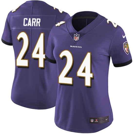 Women's Nike Baltimore Ravens #24 Brandon Carr Purple Team Color Vapor Untouchable Limited Player NFL Jersey - Ujersey