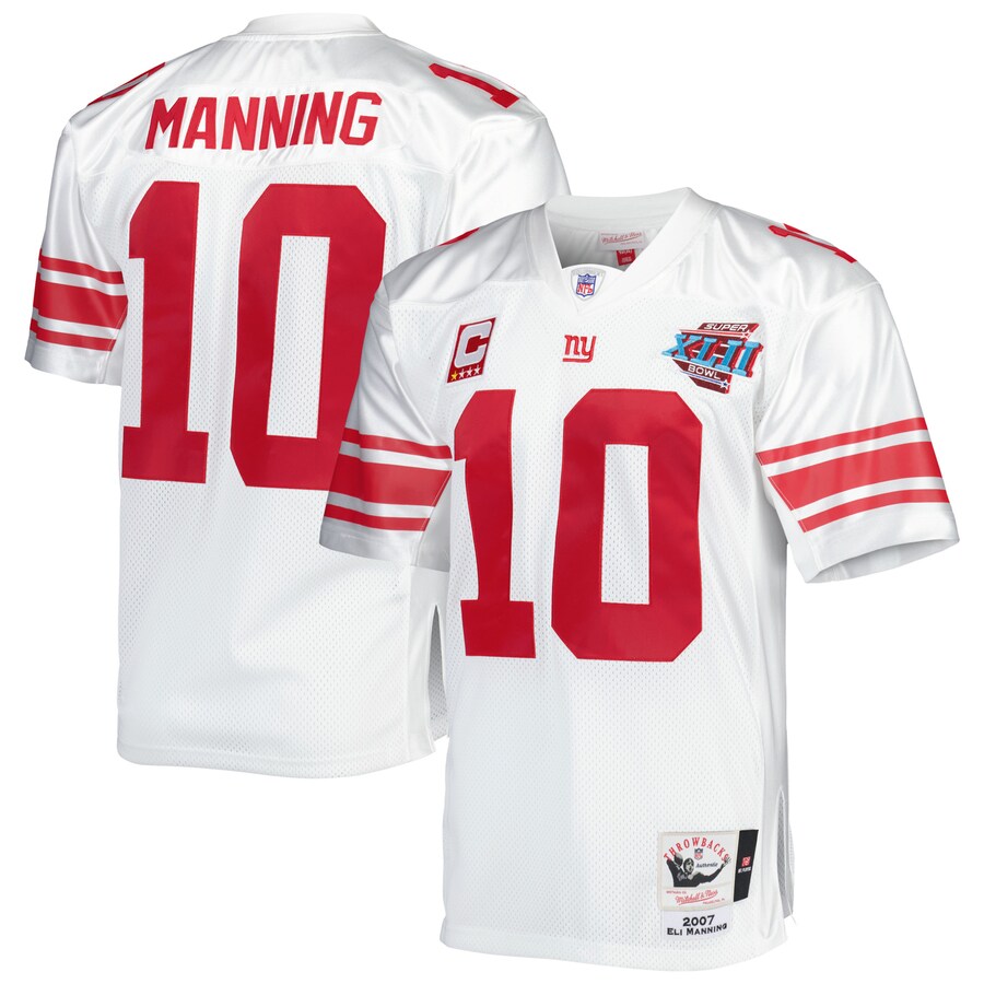 Men's New York Giants 2007 Eli Manning Mitchell & Ness White Authentic Throwback Retired Player Jersey - Ujersey