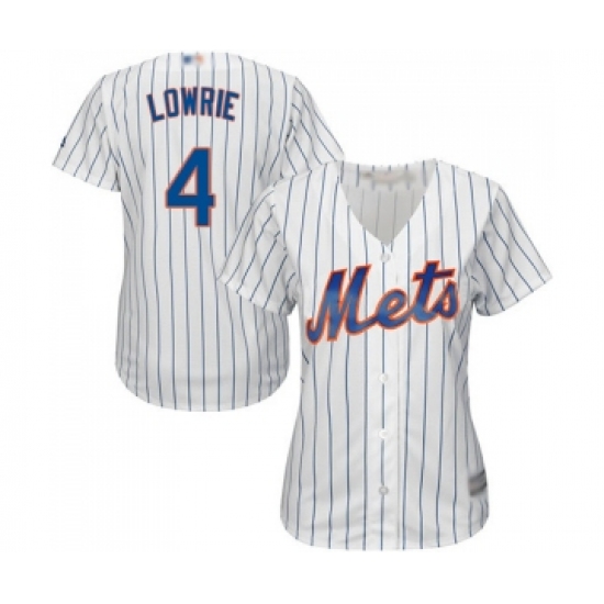 Women's New York Mets #4 Jed Lowrie Authentic White Home Cool Base Baseball Jersey - Ujersey