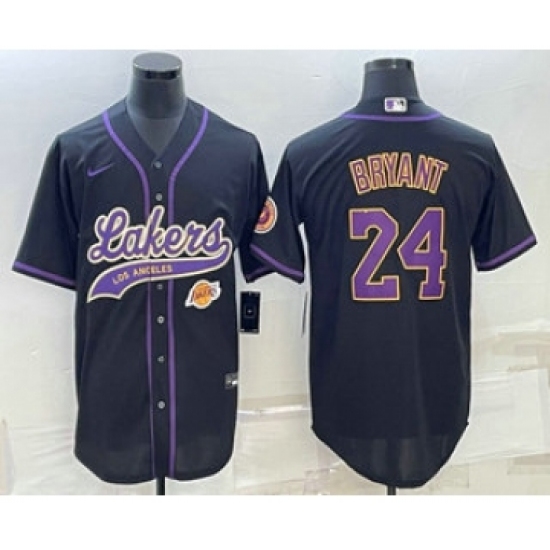 Men's Los Angeles Lakers #24 Kobe Bryant Black With Cool Base Stitched Baseball Jerseys - Ujersey
