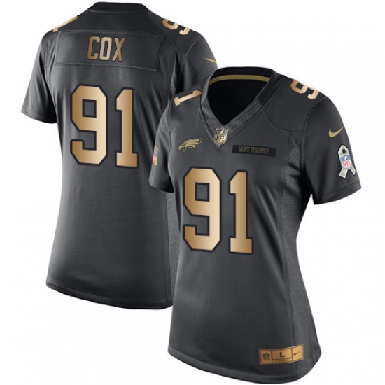 Women's Nike Philadelphia Eagles #91 Fletcher Cox Limited Black/Gold Salute to Service NFL Jersey - Ujersey
