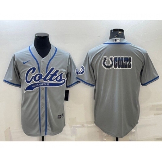 Men's Indianapolis Colts Grey Team Big Logo With Patch Cool Base Stitched Baseball Jersey - Ujersey