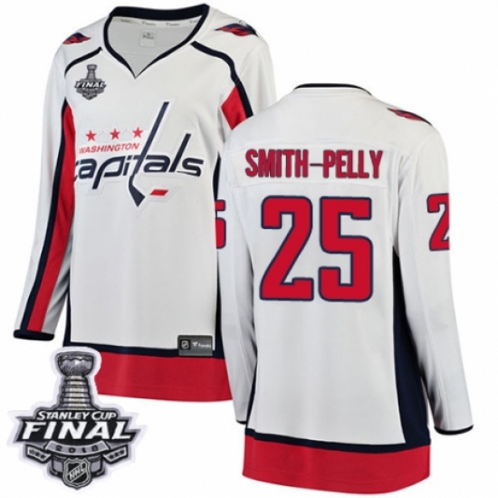 Women's Washington Capitals #25 Devante Smith-Pelly Fanatics Branded White Away Breakaway 2018 Stanley Cup Final NHL Jersey - Ujersey