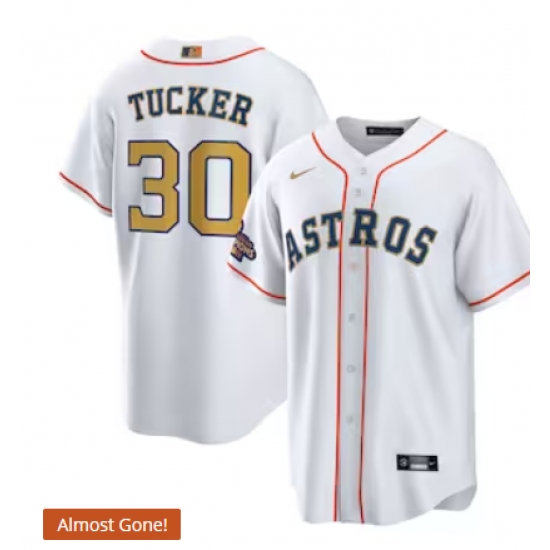 Men's Houston Astros #30 Kyle Tucker Nike White Gold 2023 Gold Collection Replica Player Jersey