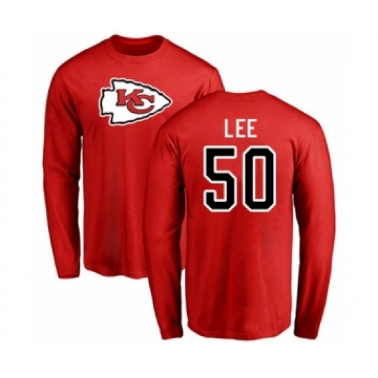 Football Kansas City Chiefs #50 Darron Lee Red Name & Number Logo Long Sleeve T-Shirt - Ujersey NHL
