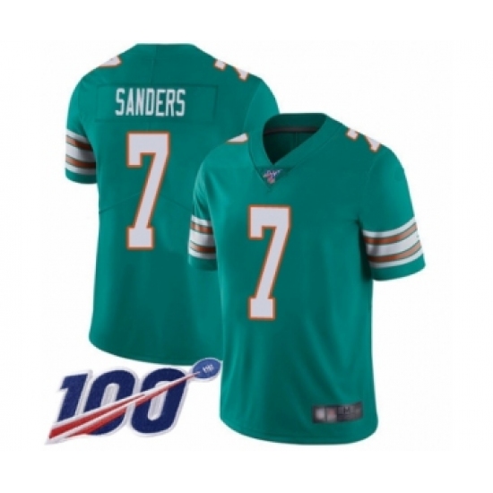 Men's Miami Dolphins #7 Jason Sanders Aqua Green Alternate Vapor Untouchable Limited Player 100th Season Football Jersey - Ujersey
