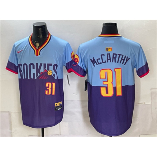 Men's Colorado Rockies #31 Jake McCarthy Purple Light Blue 2025 City Connect Limited Stitched Baseball Jersey - Ujersey