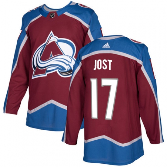 Men's Adidas Colorado Avalanche #17 Tyson Jost Authentic Burgundy Red Home NHL Jersey - Ujersey