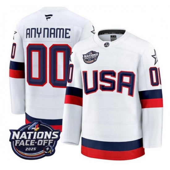 Men's USA Active Player Custom White 2025 4 Nations Face-Off Stitched Jersey - Ujersey