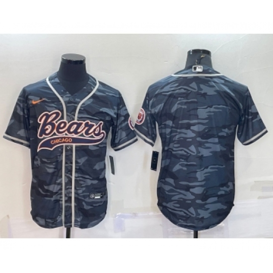 Men's Chicago Bears Blank Grey Camo With Patch Cool Base Stitched Baseball Jersey - Ujersey