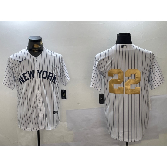 Men's New York Yankees #22 Juan Soto White Pinstripe Without Name Fashion Cool Base Jersey