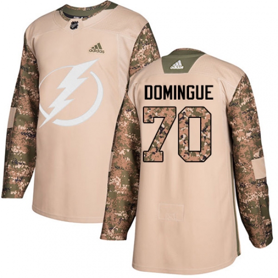 Men's Adidas Tampa Bay Lightning #70 Louis Domingue Authentic Camo Veterans Day Practice NHL Jersey - Ujersey