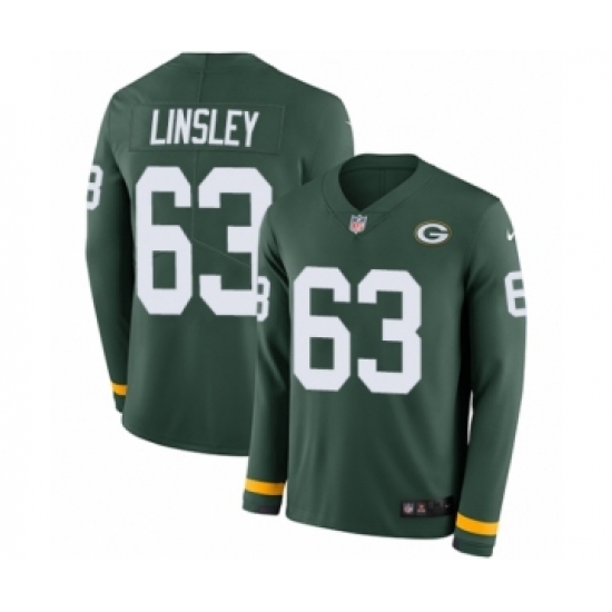 Youth Nike Green Bay Packers #63 Corey Linsley Limited Green Therma Long Sleeve NFL Jersey - Ujersey